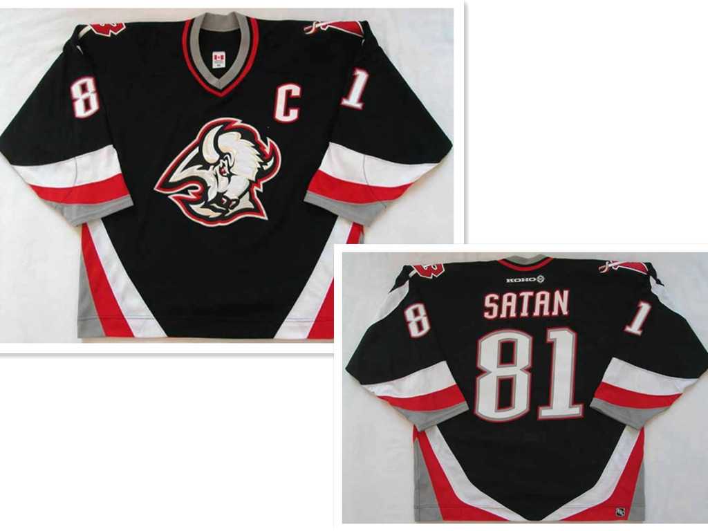 Mens Buffalo Sabres #81 Miroslav Satan road black NHL Jersey